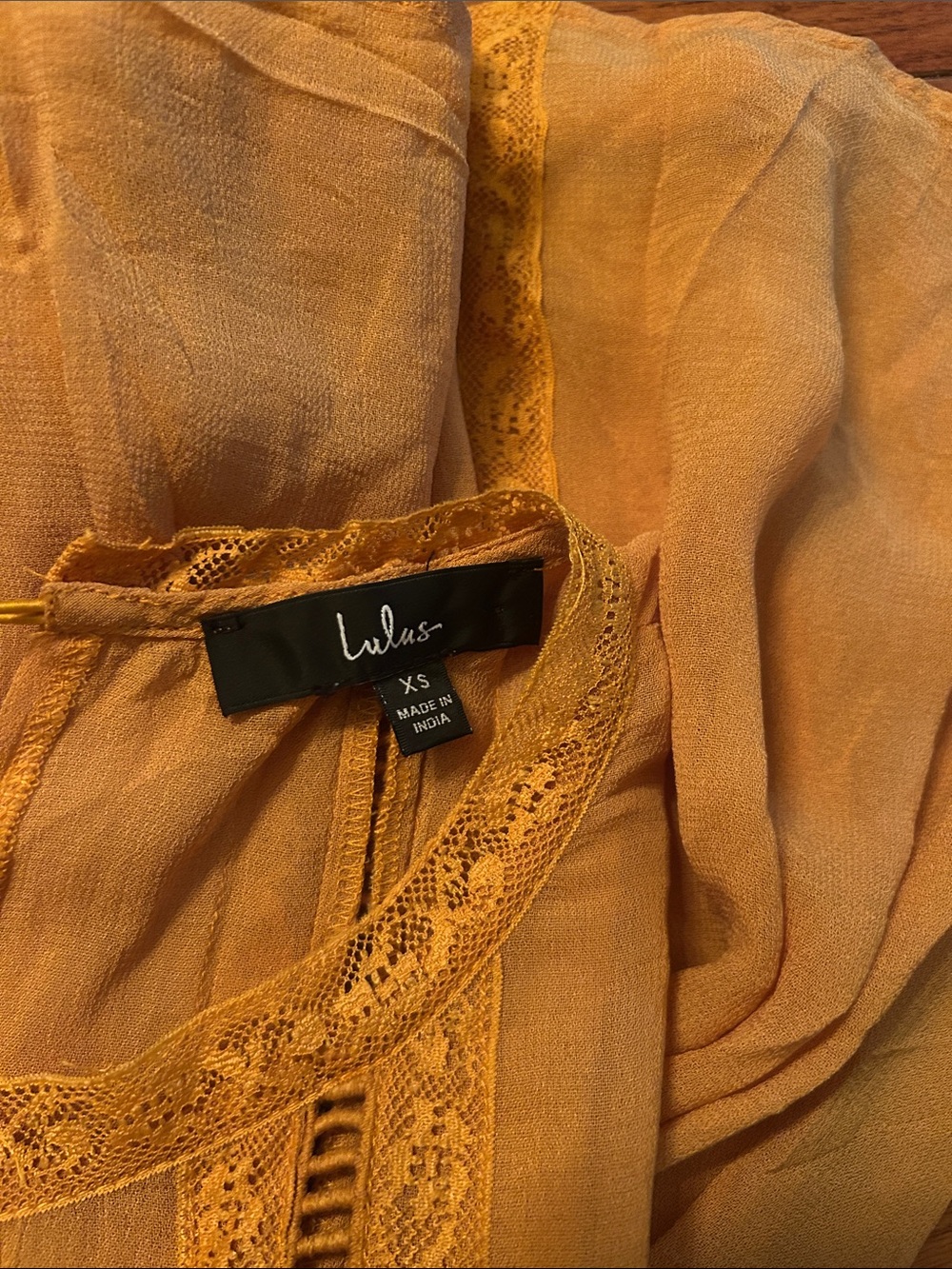Lulu's Mustard Yellow Boho Lace-Trim Mini Dress - Picture 2 of 2